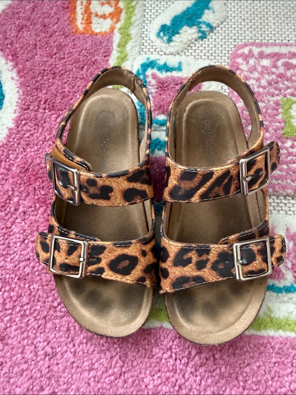 Cat & Jack Leopard Print Double-Buckle Sandals - Brown/Black